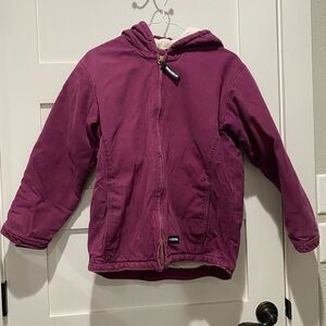 Berne Sherpa-Lined Softstone Duck Princess-Seam Hooded Jacket, Youth Large, Plum
